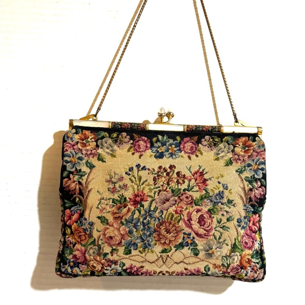 Vintage Floral Tapestry Shoulder Bag - Beige Multi